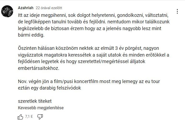 Azahriah a Youtube- csatornáján elbúcsúzott a rajongóitól 